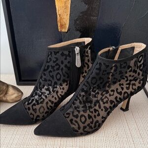Charles David Black Leopard Heeled Boots